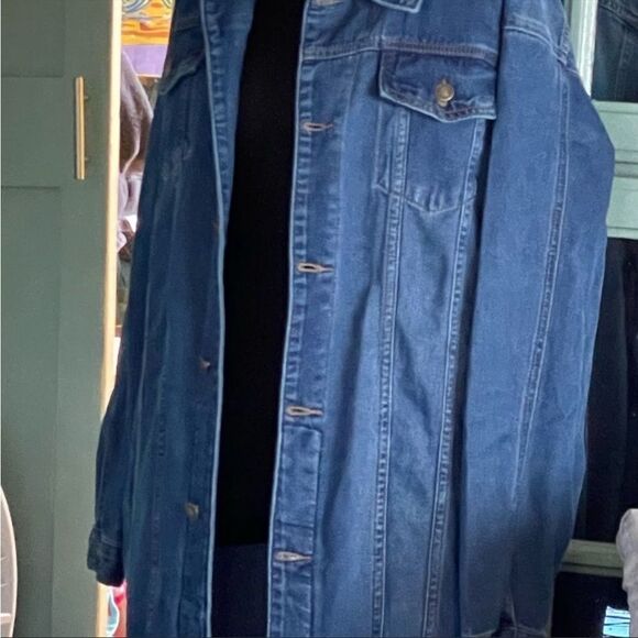 New women’s classic 5 button 4 pockets denim jean jacket in a duster sz L - Picture 5 of 14